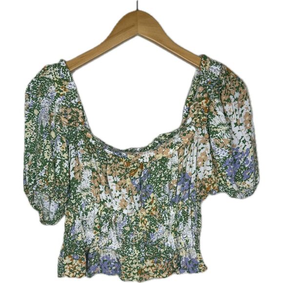 Cynthia Rowley floral puff sleeve smocked crop top size small - Picture 1 of 6